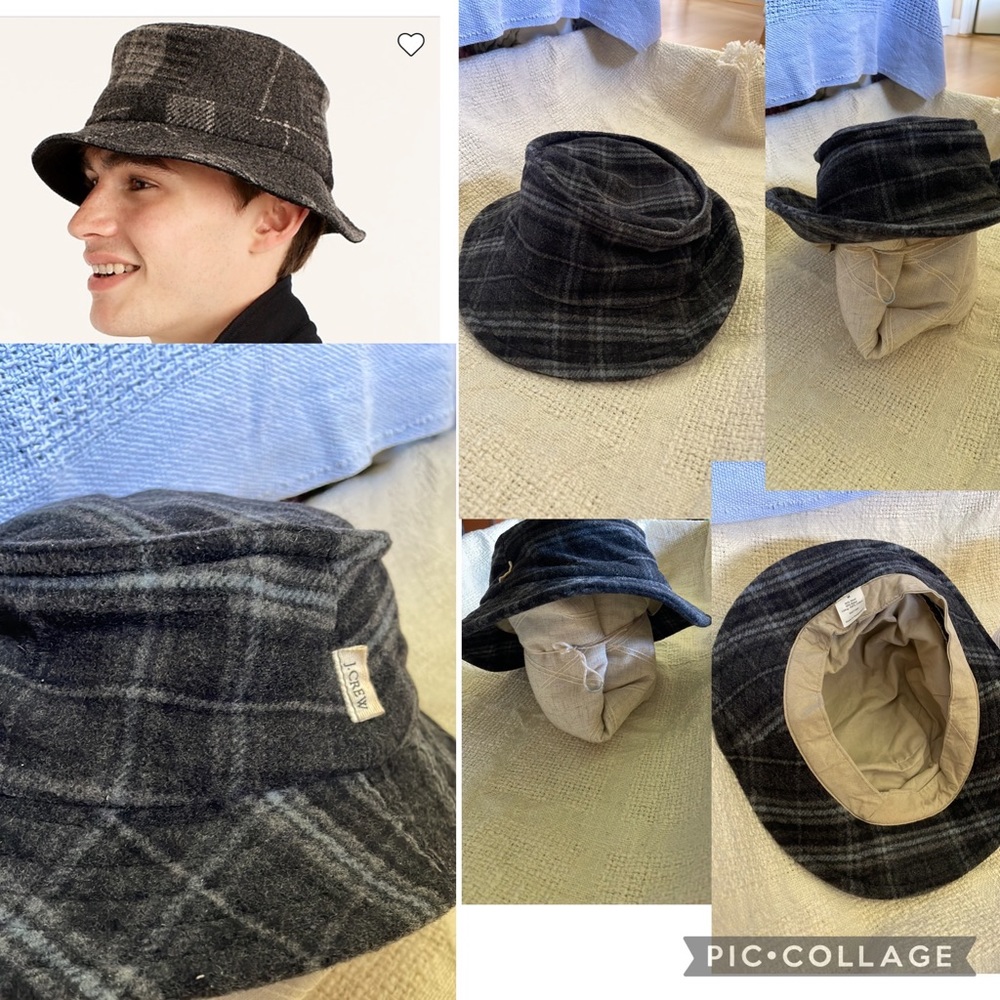 mens/uni M Like New Bucket Jacquard hat. Black/grey.Cotton wool nylon. Unisex.